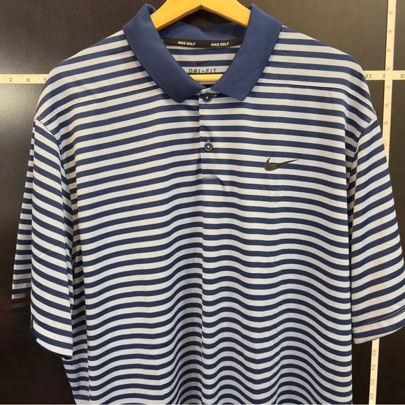 Nike Men's Navy and White Striped Polo Shirt - Picture 2 of 6